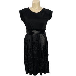 Shabby Apple L Dress Midi Black Ponte Fabric Satin Frills Wide Belt Cute Party‎